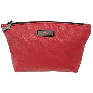 Ipsy red lace Halloween bat zipper make up bag